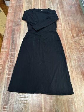 Vintage Katayone Adeli Black Boatneck Bodycon Nylon Midi Dress